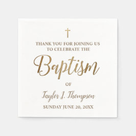 Personalisiert Moderne Taufe in Gold und Weiß Serviette