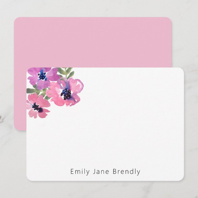 Personalisiert Modernes Aquarellfarben Rosa Blüte Mitteilungskarte (Vorne/Hinten)