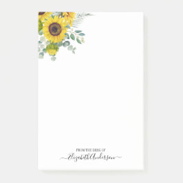 Personalisiert Modernes Aquarellgelbes Sonnenblume Post-it Klebezettel