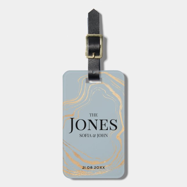 Personalisiert Modernes Elegantes Blue Gold Neu Gepäckanhänger (Vorderseite vertikal)