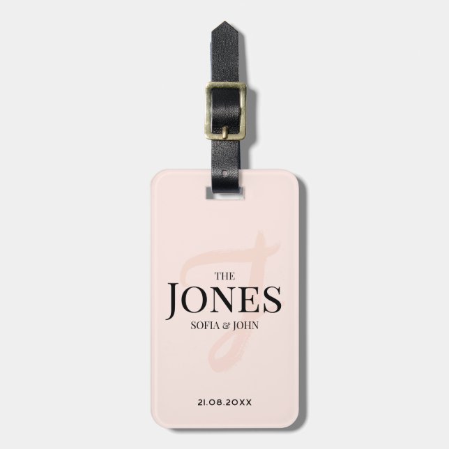 Personalisiert Modernes, elegantes rosa Monogramm  Gepäckanhänger (Vorderseite vertikal)