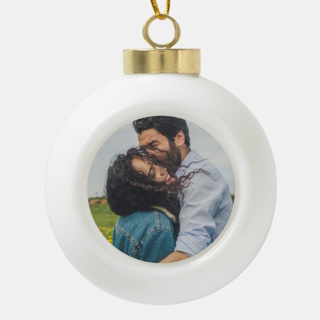 Personalisiert Modernes Minimalistisches Foto Keramik Kugel-Ornament (Vorderseite)