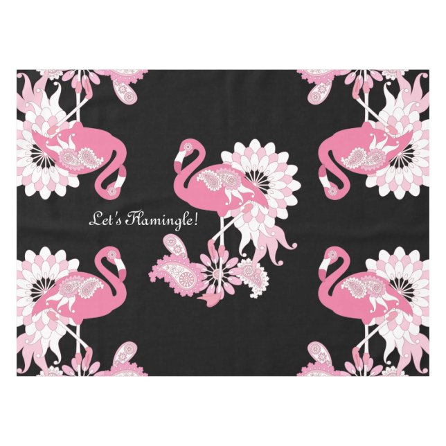 Personalisiert-Modernes Schwarzes Paisley Pink Fla Tischdecke (Vorderseite (Horizontal))