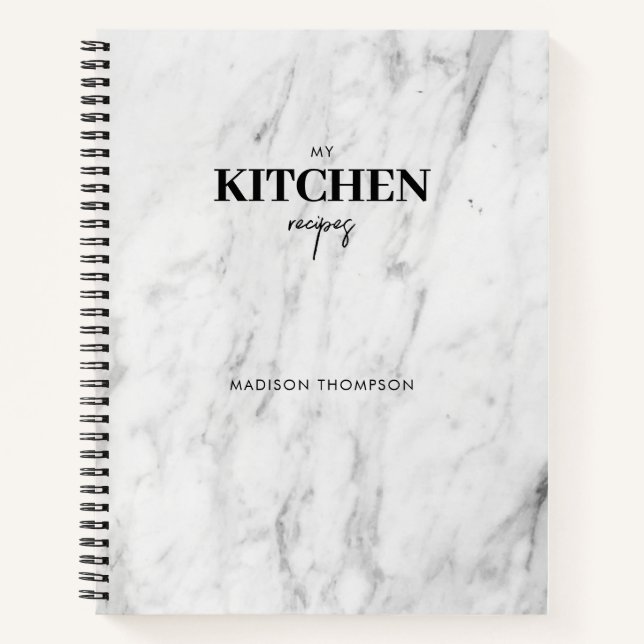 Personalisiert Modernes Weißes Marmorküche Rezept Notizbuch (Vorderseite)