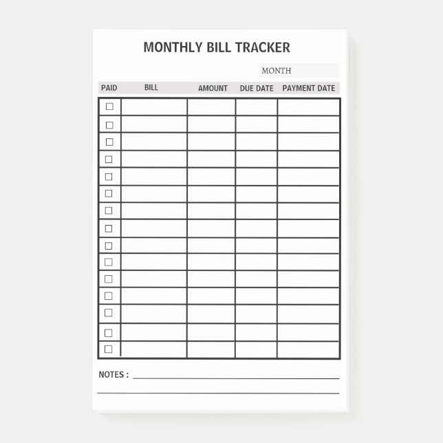 Personalisiert monatlicher Bill Tracker Post-it Klebezettel (Vorderseite)
