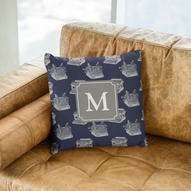 Personalisiert Monogram Blue Vintag-Schreibmaschin Kissen (Von Creator hochgeladen)