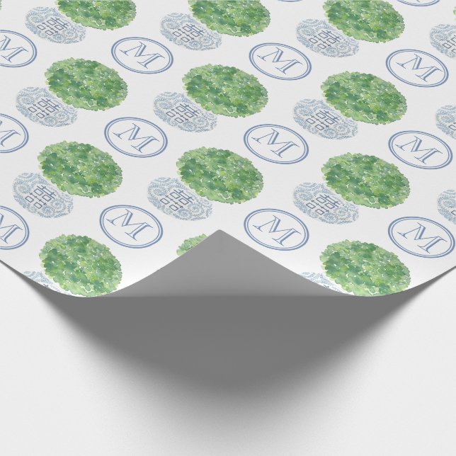 Personalisiert Monogram Evergreen Topiary Ginger J Geschenkpapier (Ecke)
