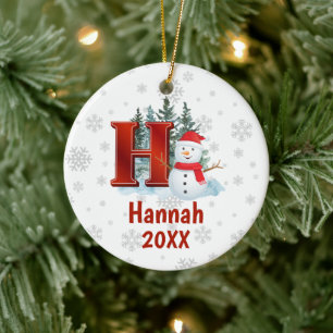 Personalisiert Monogram Letter H Snowman Weihnacht Keramik Ornament