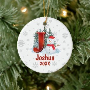Personalisiert Monogram Letter J Snowman Weihnacht Keramik Ornament