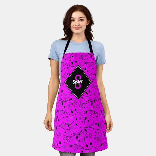 Personalisiert | Monogramm | Rosa | Floral | SCHWE Schürze (Getragen)