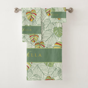 Personalisiert Monstera Blätter Jungle Handtuch Se Badhandtuch Set