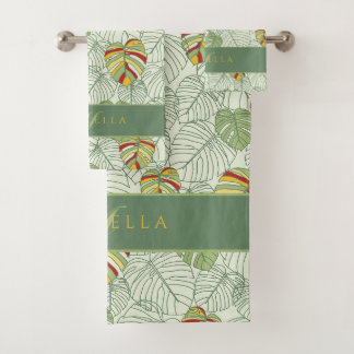 Personalisiert Monstera Blätter Jungle Handtuch Se Badhandtuch Set