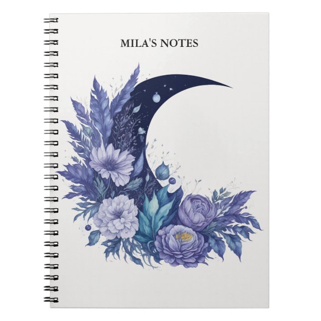Personalisiert Moon Watercolor Celestial Lila Notizblock (Vorderseite)
