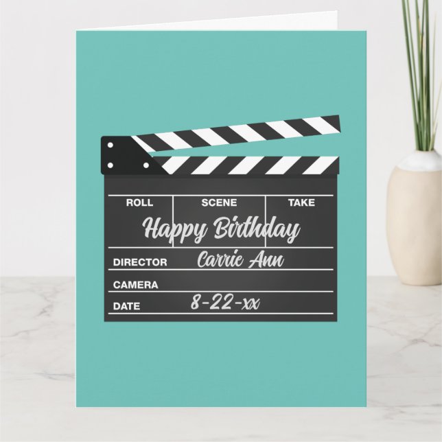 Personalisiert Movie Clapboard Aqua Geburtstagkart Karte (Vorderseite)
