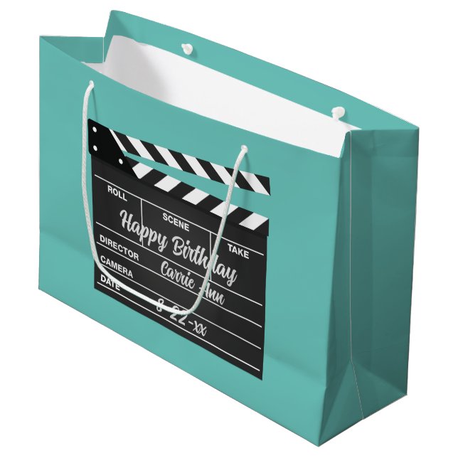 Personalisiert Movie Clapboard Aqua Grosse Geschen Große Geschenktüte (Vorderseite Schrägansicht)
