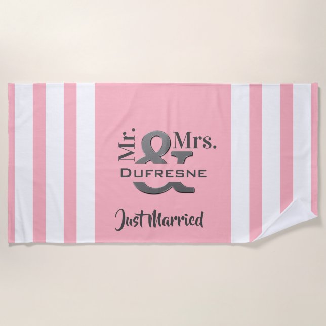 Personalisiert "Mr. & Mrs." Nur verheiratet/Jahres Strandtuch (Vorderseite)