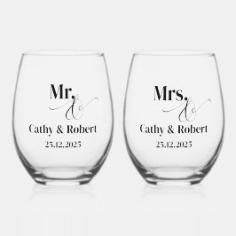 Personalisiert Mr. und Mrs. Wedding Weinglas Ohne Stiel