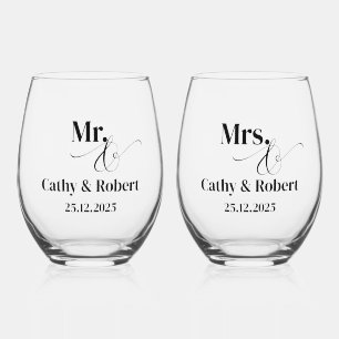 Personalisiert Mr. und Mrs. Wedding Weinglas Ohne Stiel