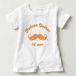 Personalisiert Mustache Hipster Orange Geometric Baby Strampler
