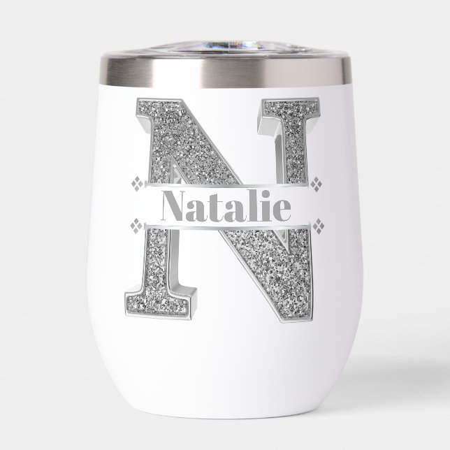 Personalisiert N Initial Silver Monogram Ihr Name (Vorderseite)