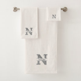 Personalisiert N Initial Silver Monogram Ihr Name Badhandtuch Set