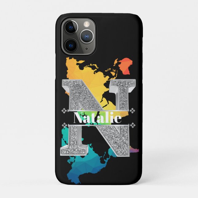 Personalisiert N Initial Silver Monogram Ihr Name Case-Mate iPhone Hülle (Rückseite)