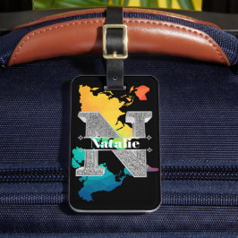 Personalisiert N Initial Silver Monogram Ihr Name Gepäckanhänger