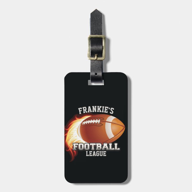Personalisiert NAME American Football Flames Sport Gepäckanhänger (Vorderseite vertikal)