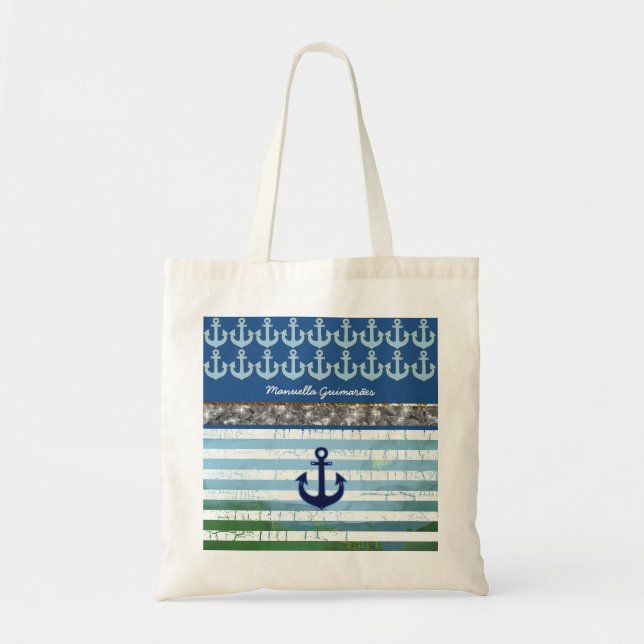 personalisiert / Name / Anker / blau Tragetasche (Vorne)