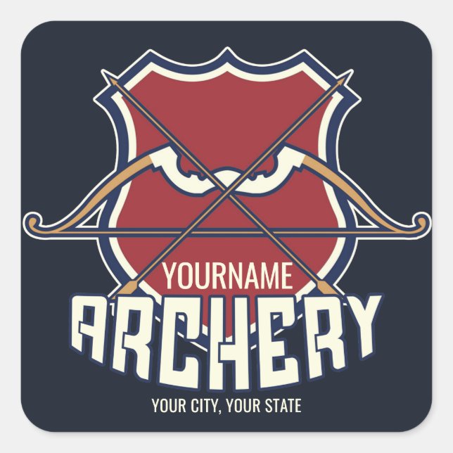 Personalisiert NAME Archery Sports Recurve Bow Arr Quadratischer Aufkleber (Vorderseite)