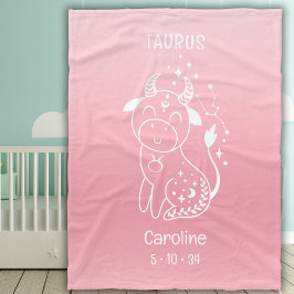 Personalisiert Name Baby Girl Taurus Zodiac Pink Fleecedecke