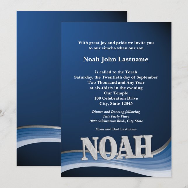 Personalisiert Name Bar Mitzvah Noah Einladung (Vorne/Hinten)