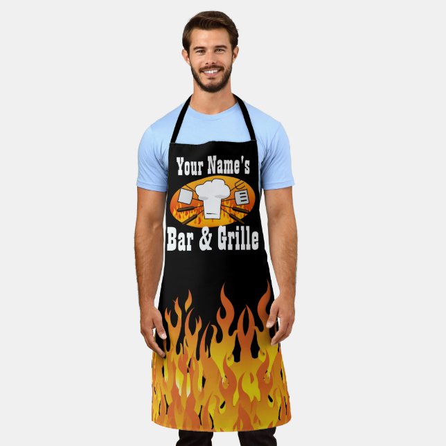 Personalisiert Name Bar und Grille GRILLEN Schürze (Getragen)