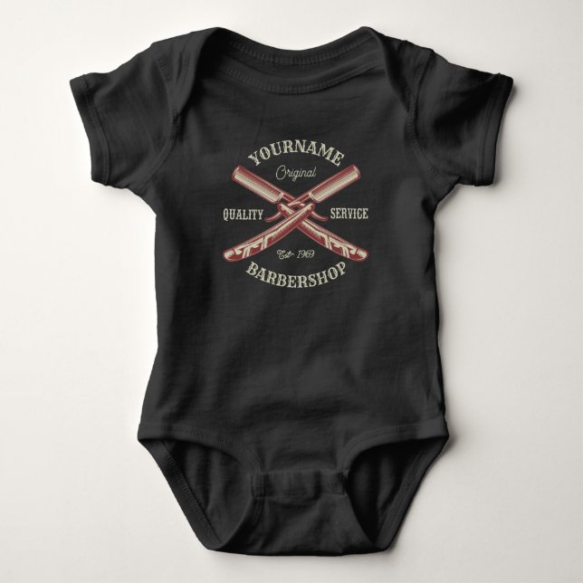 Personalisiert NAME Barber Straight Razor Barbersh Baby Strampler (Vorderseite)