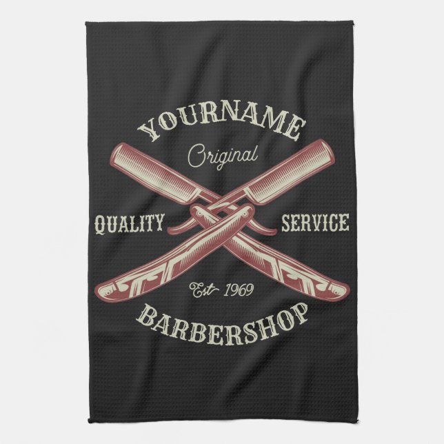 Personalisiert NAME Barber Straight Razor Barbersh Geschirrtuch (Vertikal)