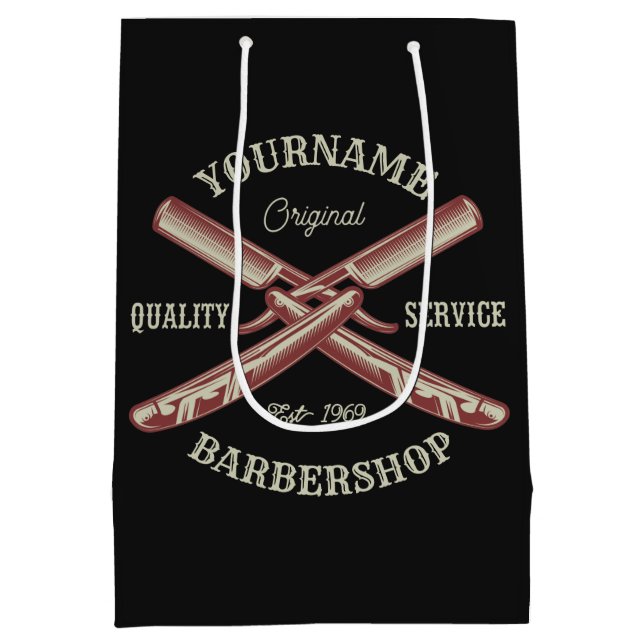 Personalisiert NAME Barber Straight Razor Barbersh Mittlere Geschenktüte (Rückseite)