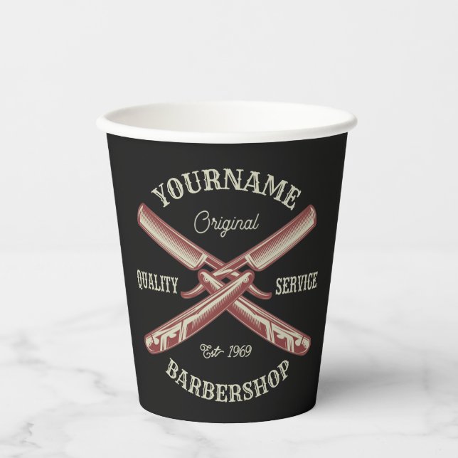 Personalisiert NAME Barber Straight Razor Barbersh Pappbecher (Vorderseite)