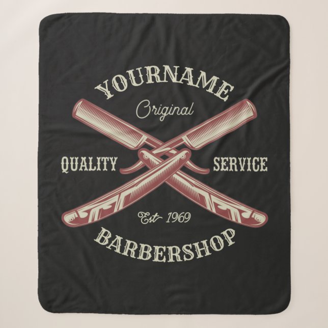 Personalisiert NAME Barber Straight Razor Barbersh Sherpadecke (Vorderseite)