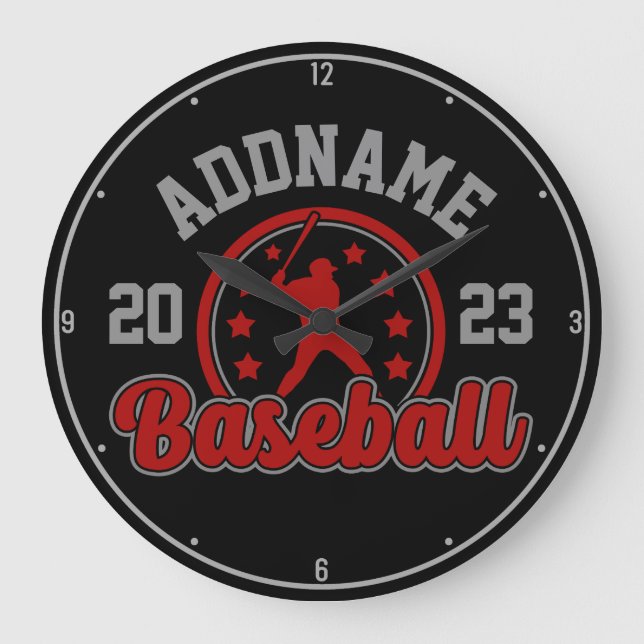 Personalisiert NAME Baseball Team Player Game Große Wanduhr (Vorderseite)