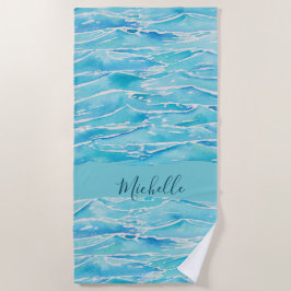Personalisiert Name Beach Waves Wasserfarbe Neuhei Strandtuch