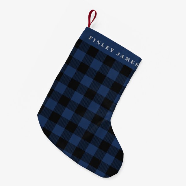 Personalisiert Name Blue Black Buffalo Kariert Rus Kleiner Weihnachtsstrumpf (Vorderansicht (hängend))