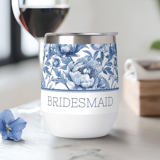Personalisiert Name Blue Floral Bridesmaid Blume (Personalized Name Blue Floral Bridesmaid Flower Thermal Wine Tumbler)
