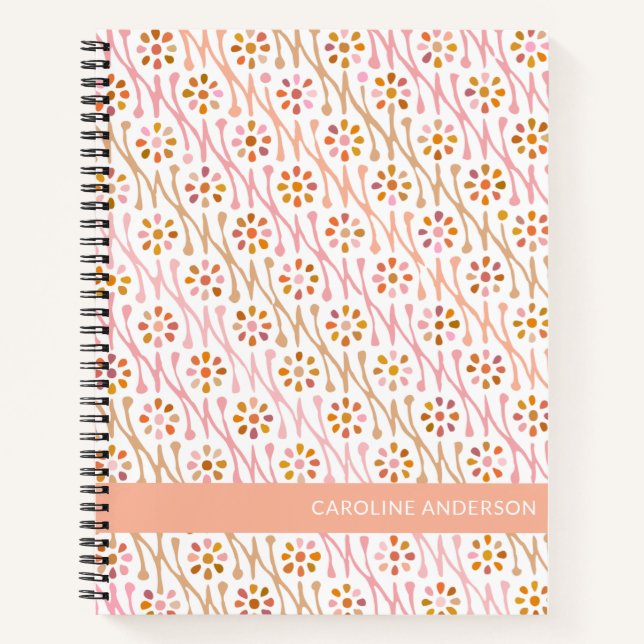 Personalisiert Name Boho Floral Earthy Pink Taupe Notizbuch (Vorderseite)