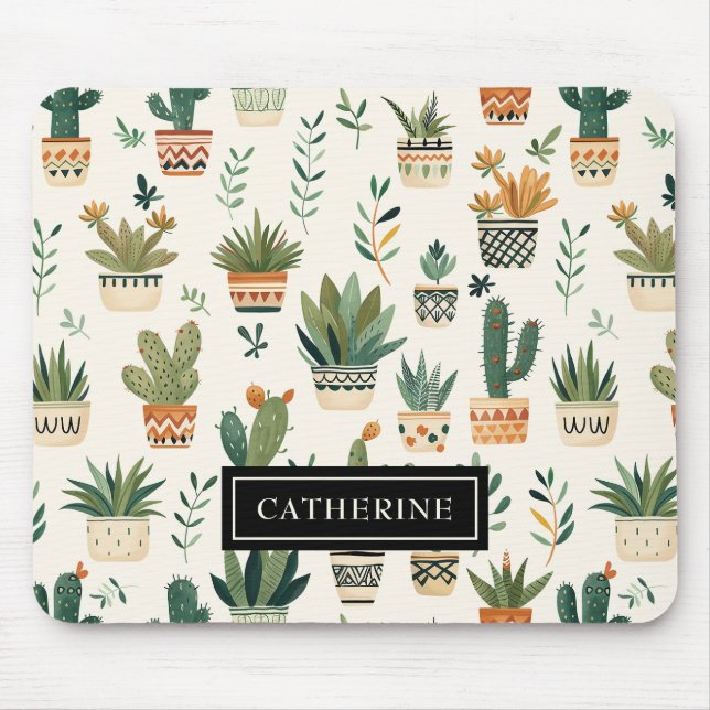 Personalisiert Name Boho Potted Pflanze Mousepad (Vorne)