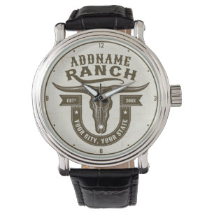 Personalisiert NAME Bull Steer Skull Western Ranch Armbanduhr