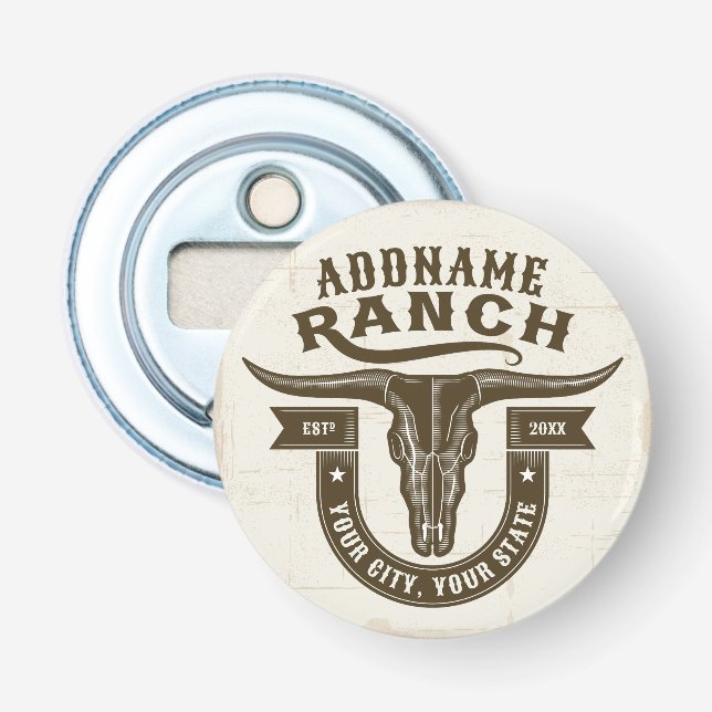 Personalisiert NAME Bull Steer Skull Western Ranch Flaschenöffner (Vorderseite)