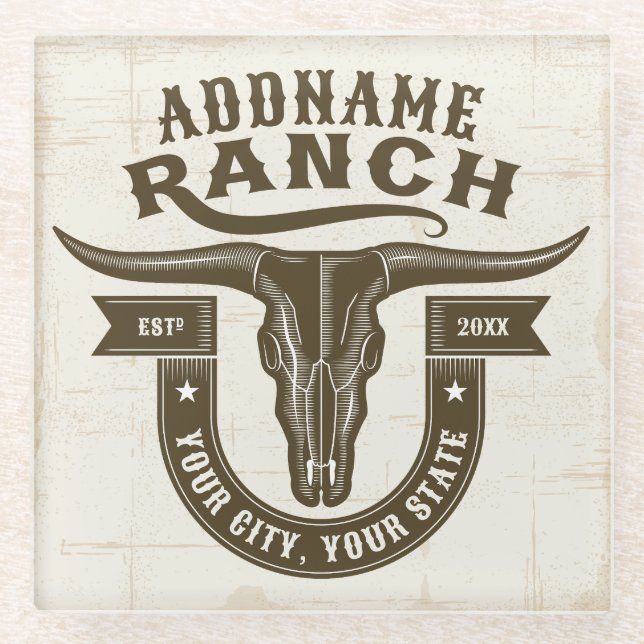 Personalisiert NAME Bull Steer Skull Western Ranch Glasuntersetzer (Vorderseite)