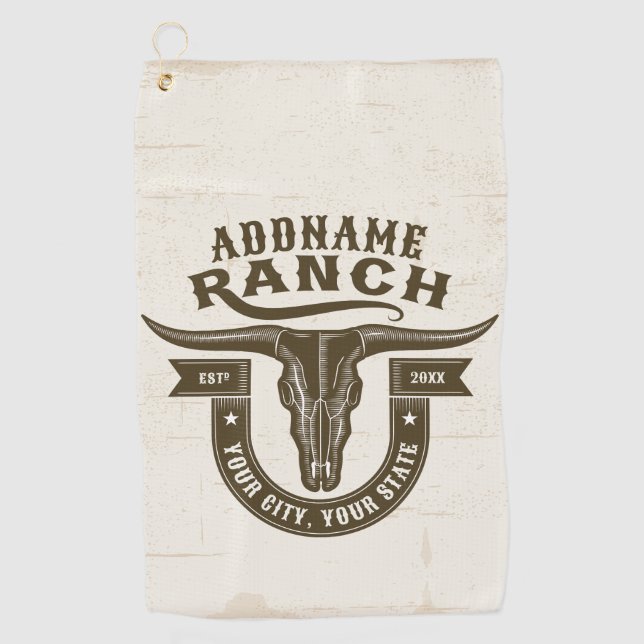Personalisiert NAME Bull Steer Skull Western Ranch Golfhandtuch (Vorderseite)