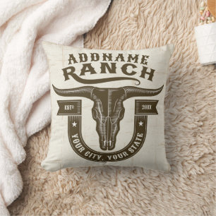 Personalisiert NAME Bull Steer Skull Western Ranch Kissen