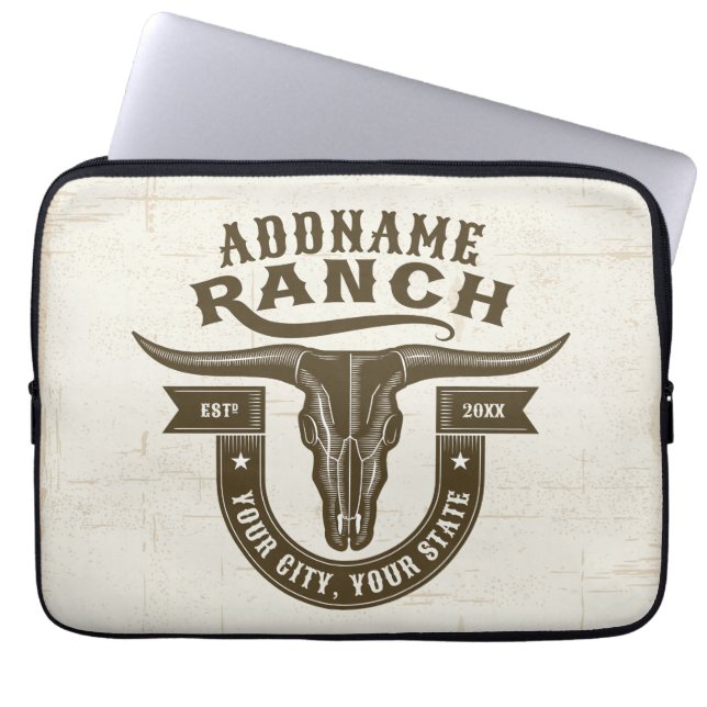 Personalisiert NAME Bull Steer Skull Western Ranch Laptopschutzhülle (Vorderseite)